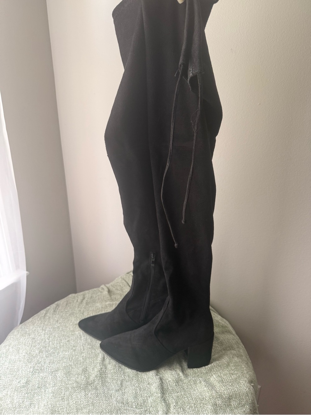Bisou Bisou Black Over-the-Knee Suede Block Heel Boots